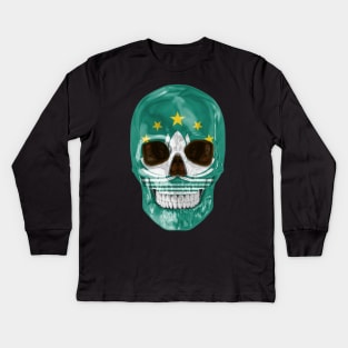 Macau Flag Skull - Gift for Macanese With Roots From Macau Kids Long Sleeve T-Shirt